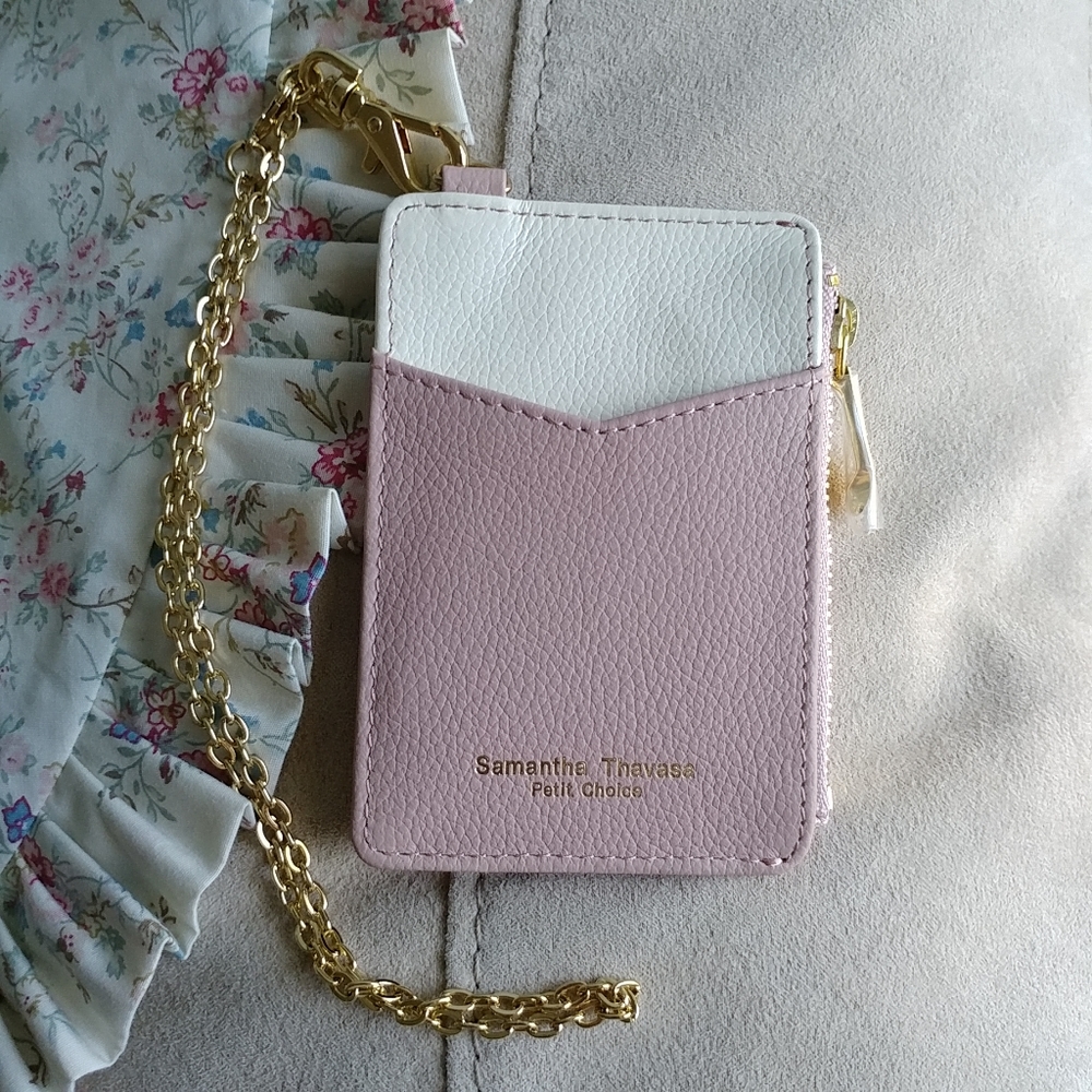 Samantha Thavasa Petit Choice pink beige leather pass case / coin pouch